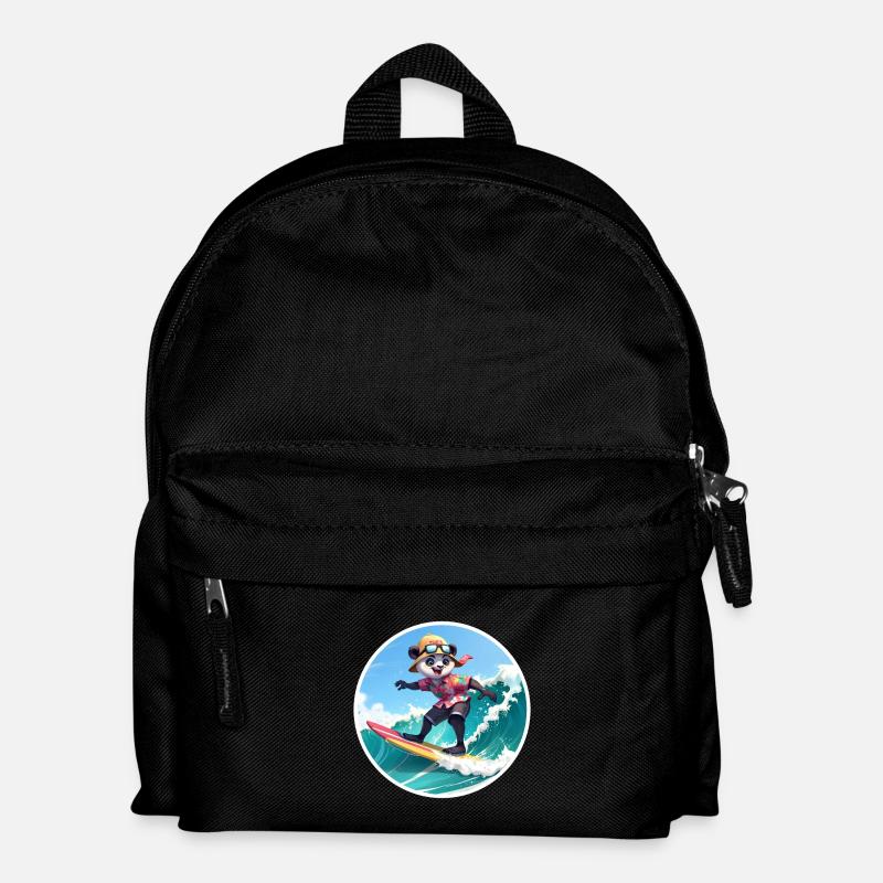 Panda Surfer in Hawaiian Shirt - Kids' Backpack - black