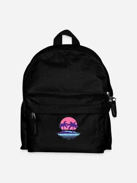 Vaporwave Synthwave Pixelart Palmen Retro 90er - Kinder Rucksack - Schwarz
