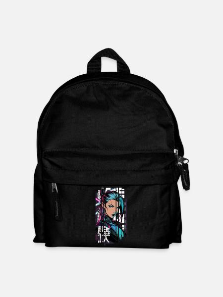Frau cyberpunk Geometrischer Manga rosa blau japan - Kinder Rucksack - Schwarz