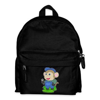 Affe Mechaniker Schraubenschlüssel Werkstatt - Kinder Rucksack - Schwarz - Vorne
