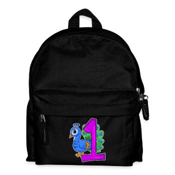 Zahl 1 Nummer Eins - Blauer Pfau Motiv - Kinder Rucksack - Schwarz - Vorne