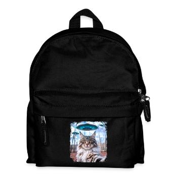 Weird Funny Main Coon Cat Selfie with Alien UFOs. - Kids' Backpack - black - Front