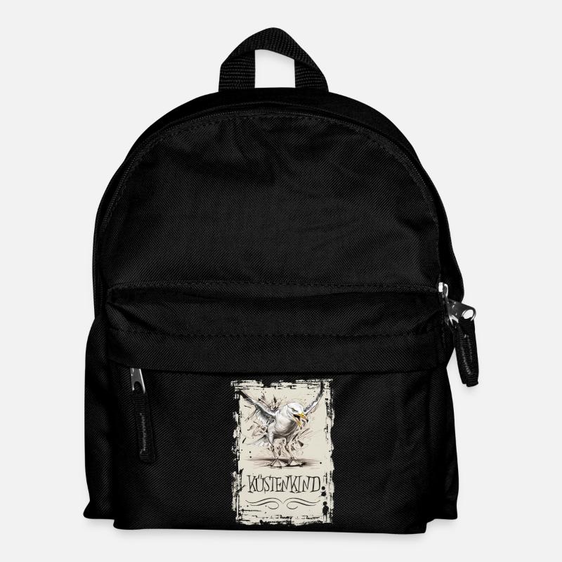 Küstenkind - Möwenskizze - Kinder Rucksack - Schwarz