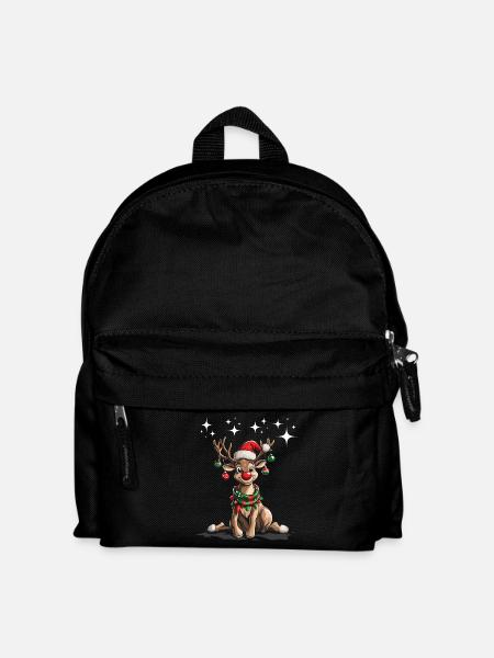 Weihnachten Elch Weihnachtsmütze Weihnachtsoutfit - Kinder Rucksack - Schwarz