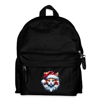 Polygon Design -Katze Kater mit Weihnachtsmütze - Kinder Rucksack - Schwarz - Vorne