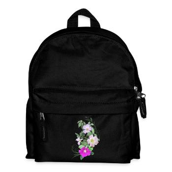 Wildrosenblüten und Ranke, Mixed Media Kunst - Kinder Rucksack - Schwarz - Vorne