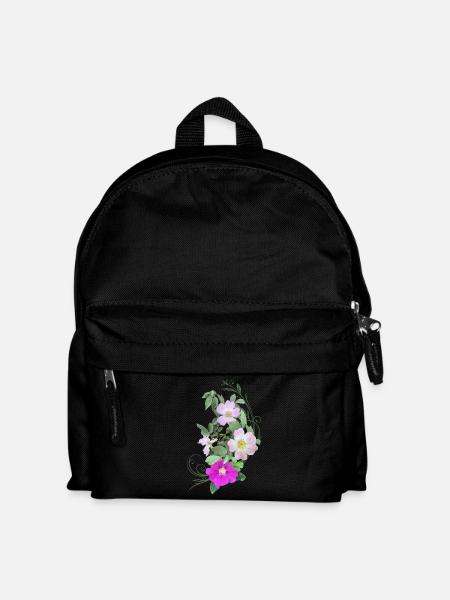 Wildrosenblüten und Ranke, Mixed Media Kunst - Kinder Rucksack - Schwarz