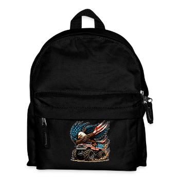 Patriotischer Adler auf Monstertruck - Kinder Rucksack - Schwarz - Vorne