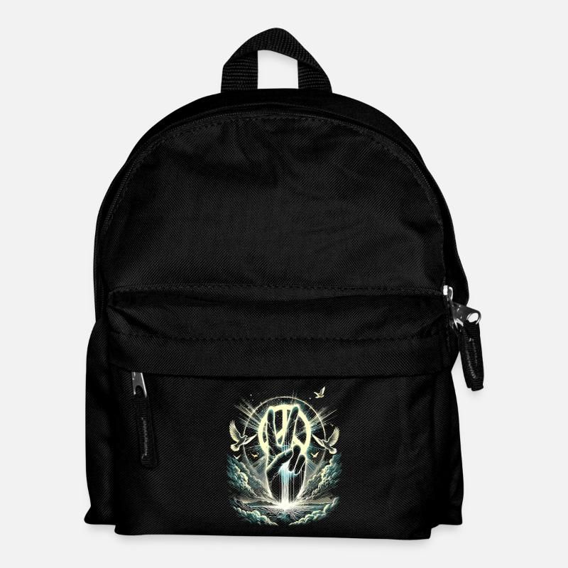 Leuchtendes Friedenszeichen - Peace Hand mit Taube - Kinder Rucksack - Schwarz