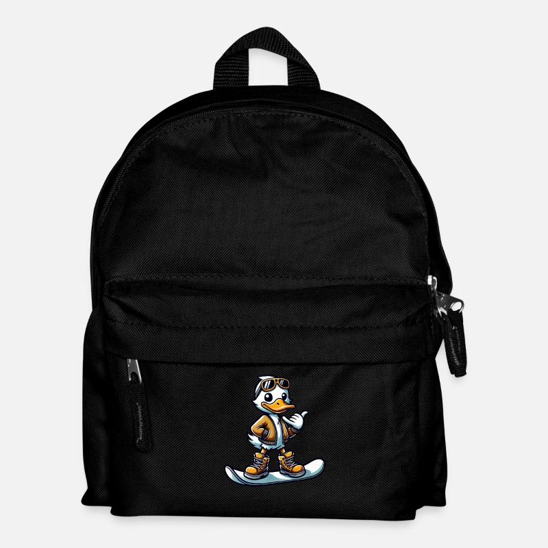 Comic Ente Snowboarden Winter Wintersport - Kinder Rucksack - Schwarz