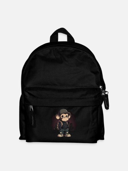 Cooler Affe Mit Basecap Und Rucksack In Urbaner - Kinder Rucksack - Schwarz