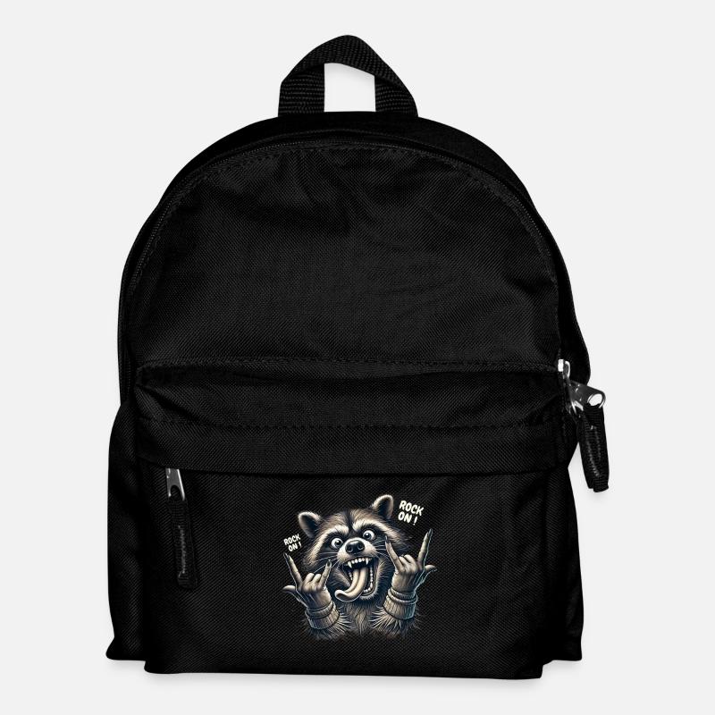 Rock On Waschbär Heavy Metal Design - Kinder Rucksack - Schwarz