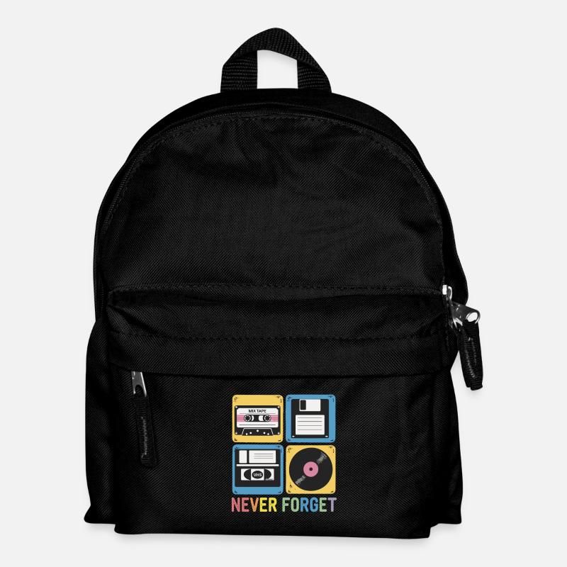 Never Forget 80er Jahre Mix Tape Diskette VHS - Kinder Rucksack - Schwarz