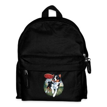 Fröhlicher Hund Spielt Frisbee im Grünen - Kinder Rucksack - Schwarz - Vorne