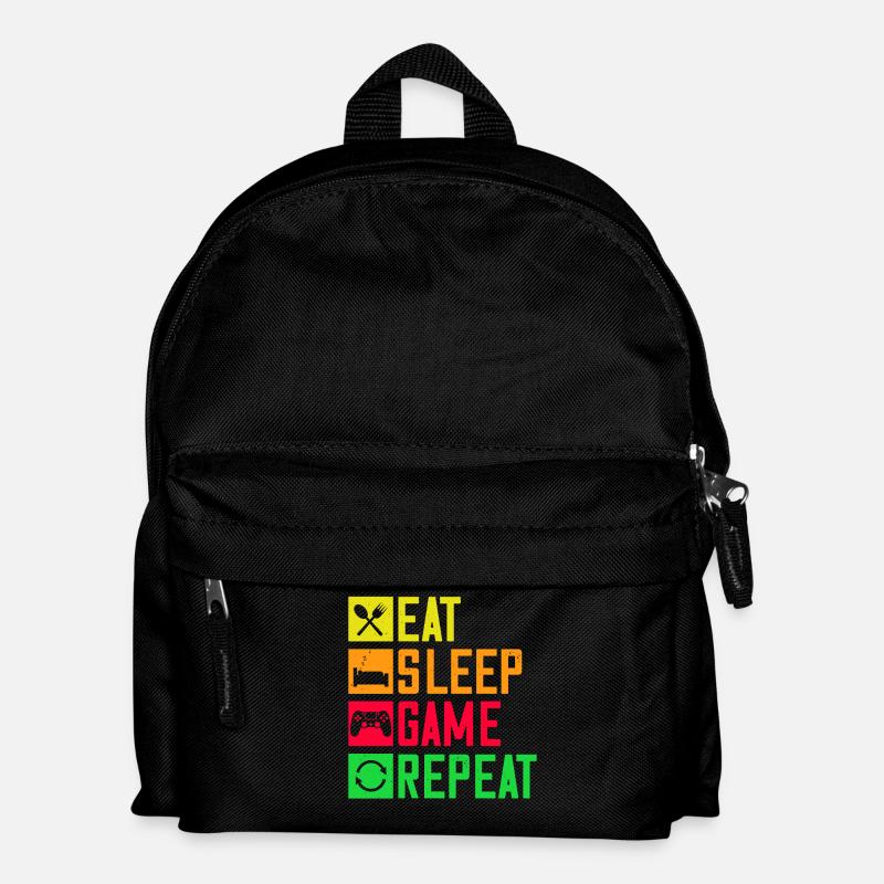 Kultiges Gaming-Motiv "Eat Sleep Game Repeat" - Kinder Rucksack - Schwarz