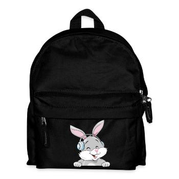 Lachender Hase mit Kopfhörern - Kinder Rucksack - Schwarz - Vorne