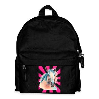 Pferd Pferde Pony Reiterin Retro - Kinder Rucksack - Schwarz - Vorne