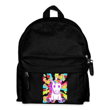Sommer Retro Einhorn Einhörner Erdbeeren Obst - Kinder Rucksack - Schwarz - Vorne