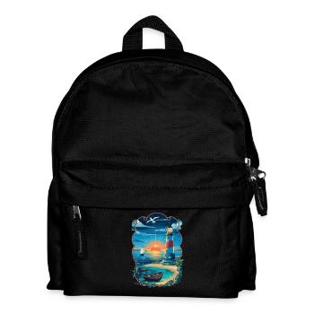 Phare coucher de soleil au bord de la mer avec voilier - Sac à dos Enfant - noir - Devant