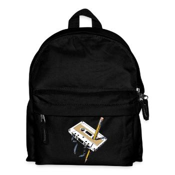 Retro Kassette mit Bleistift 80er Bandsalat analog - Kinder Rucksack - Schwarz - Vorne