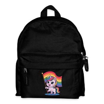 Niedliches Einhorn Mit Regenbogenfahne - Kinder Rucksack - Schwarz - Vorne