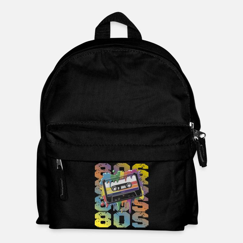 80s Retro Kassette Regenbogen Nostalgie - Kinder Rucksack - Schwarz