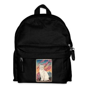Chat blanc Mont Fuji Fleur de cerisier - Sac à dos Enfant - noir - Devant