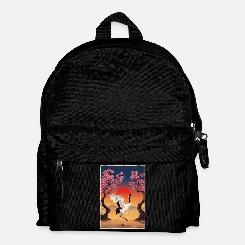 Japanischer Kranich Kirschblüte - Kinder Rucksack - Schwarz