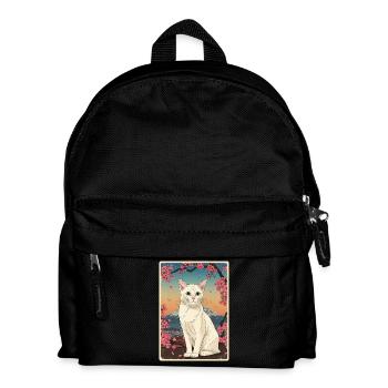 Chat blanc Fleur de cerisier - Sac à dos Enfant - noir - Devant