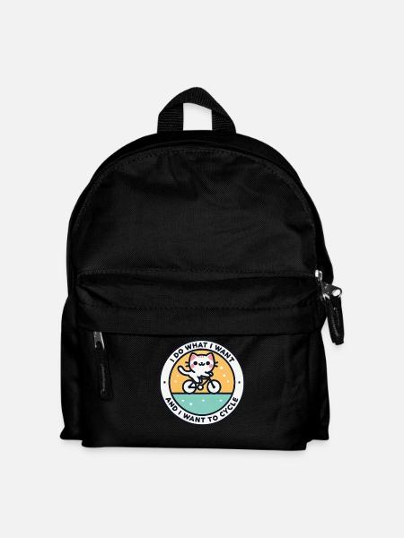 Self-determined cat on bike with statement - Kids' Backpack - black