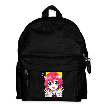 Jolie fille manga anime - Signe de paix kawaii - Sac à dos Enfant - noir - Devant
