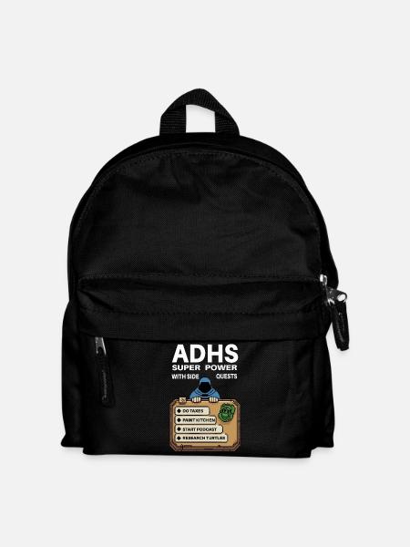 ADHS Superkraft – Side-Quest Held Shirt - Kinder Rucksack - Schwarz