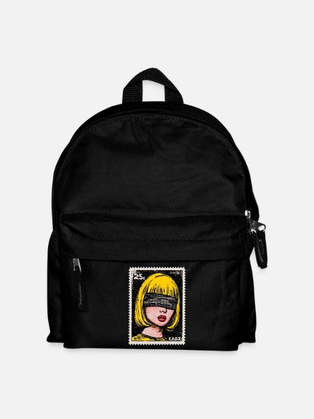 Femme avec bandeau sur les yeux en timbre pop art - Sac à dos Enfant - noir
