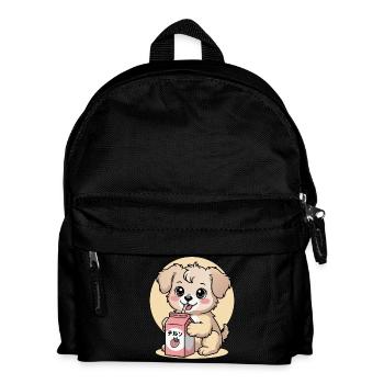 Kawaii Hund Trinkt Erdbeermilch Niedlich Japanisch - Kinder Rucksack - Schwarz - Vorne
