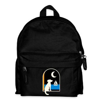 Dog gazing sailboat under the moon - Kids' Backpack - black - Front