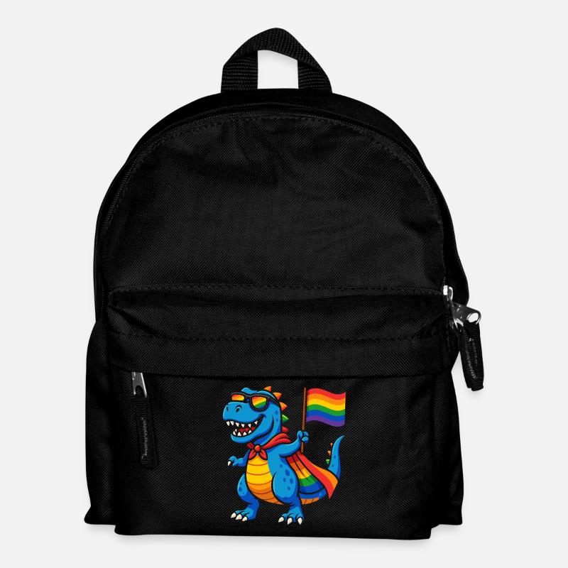 Pride Dino mit Regenbogen Cape - Kinder Rucksack - Schwarz