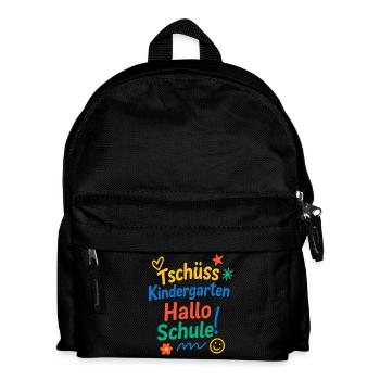Tschüss Kindergarten Hallo Schule | Einschulung - Kinder Rucksack - Schwarz - Vorne