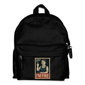 Woman with middle finger and text "I'm fine" - Kids' Backpack - black - Front