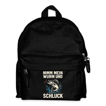 Nimm mein Wurm – Freches Angelmotiv - Kinder Rucksack - Schwarz - Vorne
