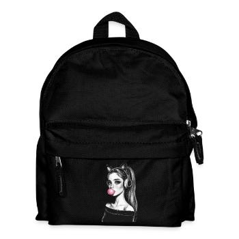 Stilvolle Mädchen mit Katzenohren und Kopfhörern - Kinder Rucksack - Schwarz - Vorne