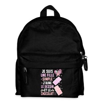 Je Suis Une Fille Simple Dessin et Chocolat - Sac à dos Enfant - noir - Devant