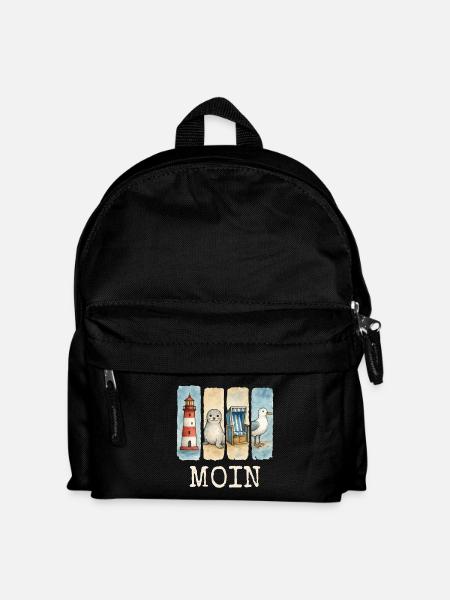 Moin Leuchtturm Robbe Strandkorb Möwe Küste - Kinder Rucksack - Schwarz