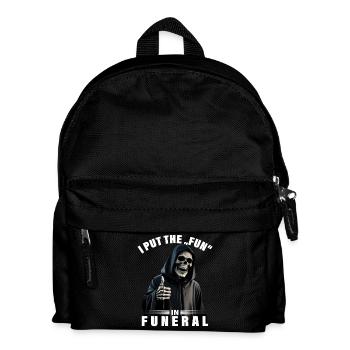 I put the fun in funeral saying Grim Reaper motif - Kids' Backpack - black - Front