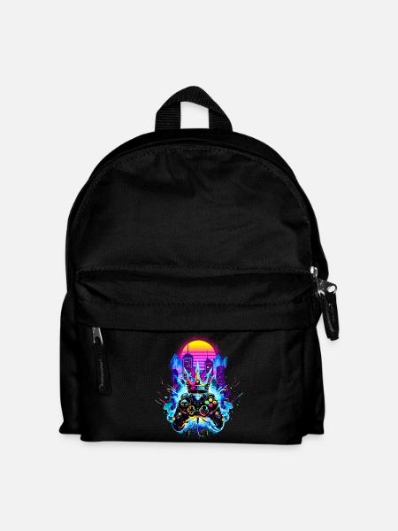 Gaming King Retrowave Controller Neon 80s Stadt - Kinder Rucksack - Schwarz