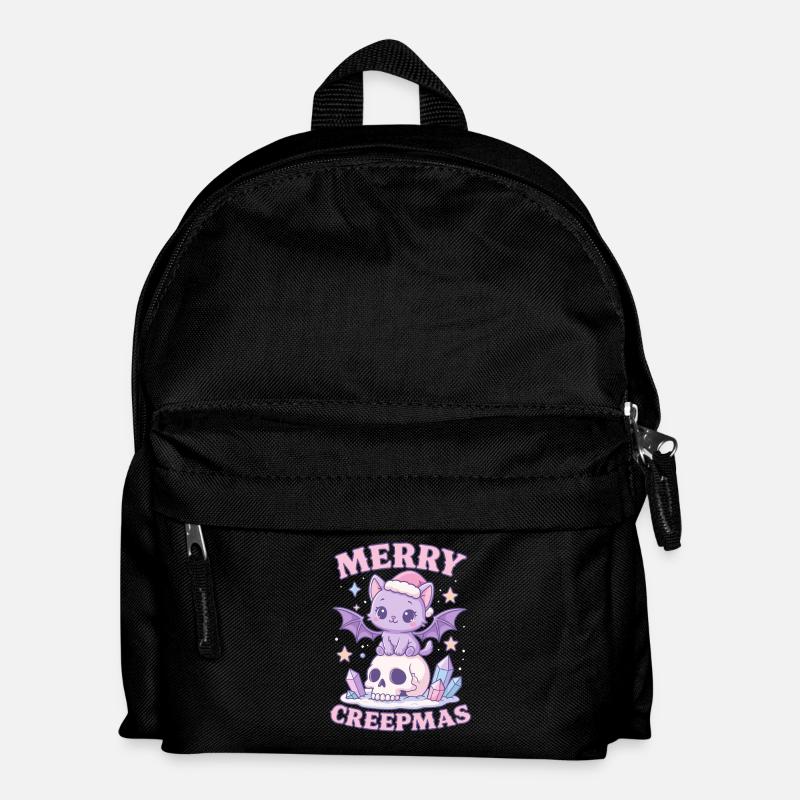 Crâne de Noël gothique pastel de chat Merry Creepmas - Sac à dos Enfant - noir