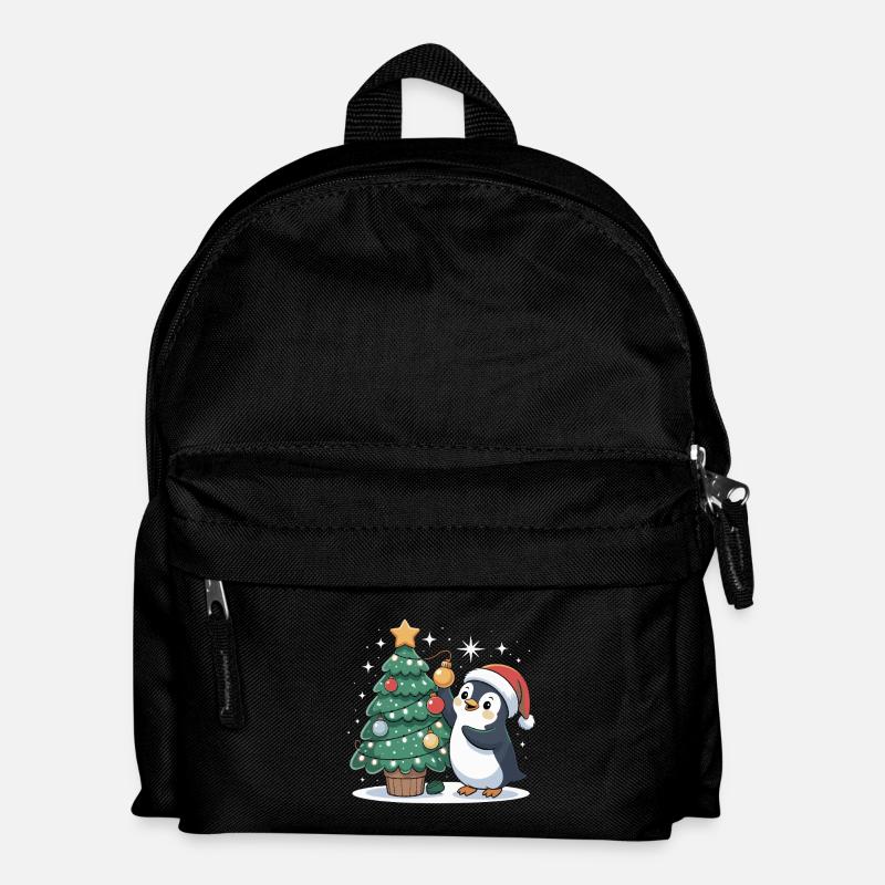 Pinguin schmückt Weihnachtsbaum - Kinder Rucksack - Schwarz