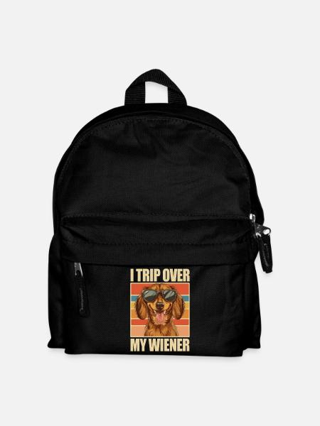 Vintage Dachshund Dackel I Trip Over My Wiener - Kinder Rucksack - Schwarz