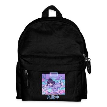 Anime Girl Low Battery Aufladen Pixel Art - Kinder Rucksack - Schwarz - Vorne