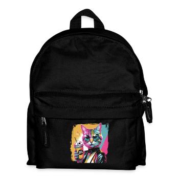 Pop art cat with drink colorful cartoon motif - Kids' Backpack - black - Front