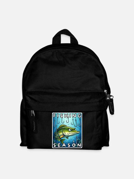 Fishing Season Lustiger Hecht Angel Shirt, Sticker - Kinder Rucksack - Schwarz